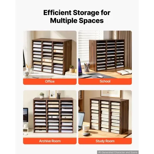 VEVOR Dokumentenablage Holz Schreibtisch Organizer mit 27 Fächern Braun, Ablagefach für Standard-A4-Dokumente Akten & Papiere, mit Verstellbaren Einlegböden für Büro, Zuhause & Klassenzimmer, MDF – Bild 4