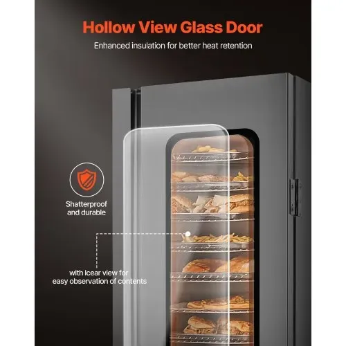 VEVOR Hot Box Speisenwärmer Imbisswärmer mit 16 Ebenen & Wasserschale & Glas-Einzeltür & verstellbaren Ablagen, Speisewärmerschrank aus Edelstahl, ideal zur Aufbewahrung von Pizza Hühnchen – Bild 5