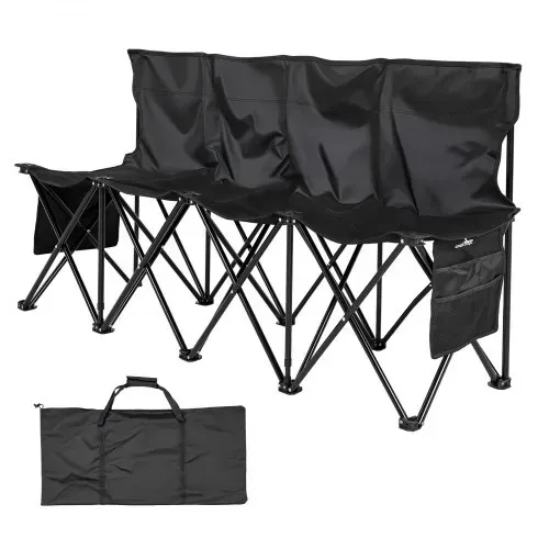 VEVOR tragbare Klappbank Campingbank Sitzbank (4 Personen) mit Seitentaschen & Tragetasche, Mannschaftsbank mit Rückenlehne Seitenbank für Fußball Baseball Camping Outdoor-Aktivitäten Schwarz – Bild 8