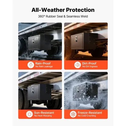 VEVOR Lkw Unterbaubox 762 x 457 x 457 mm Unterflur Staukasten Kaltgewalzter Stahl Wasserdichter Werkzeugkasten mit T-Griff Schloss für Lkw Anhänger Transporter Werkzeugkiste Unterflurkasten Schwarz – Bild 2