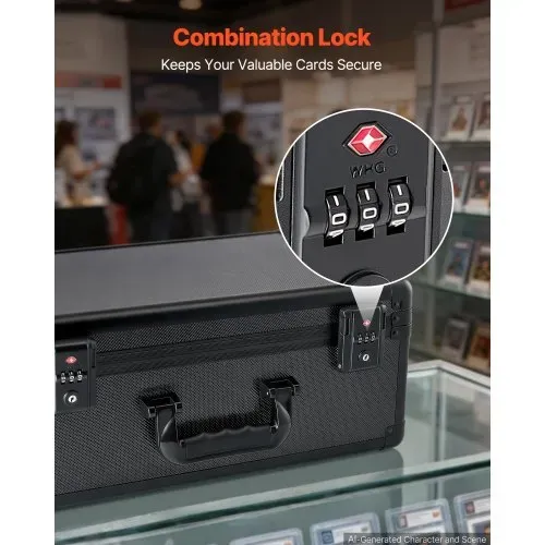 VEVOR Kartenaufbewahrungsbox für 152 PSA-Slab-Karten, Schwarze Kartenbox für 120 SGC, 100 BGS, 550 Toploader oder über 999 Lose Karten, mit 4 Reihen, 12 Trennfächern & TSA-zugelassenem Schloss – Bild 3