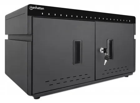 Manhattan 20-Port Ladeschrank 360 W, 20 USB-C PD-Ports, geräumige Fächer für Handys und Tablets, 360 W gesamt, bis zu 3 A/18 W pro Port, abschließbare Doppeltür, Überspannungsschutz, leiser Lüfter, Metallgehäuse, schwarz – Bild 2