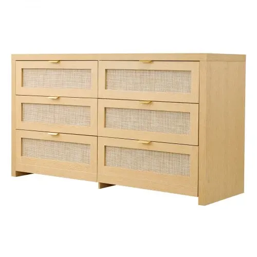 VEVOR Rattankommode Aufbewahrungsschrank mit 6 Schubladen & Metallgriffen, moderner Rattanschrank für Schlafzimmer Wohnzimmer Flur (144,5 x 45 x 79,5 cm) Kleidungsschrank Schubladenschrank – Bild 9