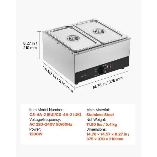 VEVOR Schokoladenschmelzmaschine 2 Abnehmbare Behälter Edelstahl 1,2 kW, für Bäckereien, Konditoreien und Restaurants, mit Temperaturregelung 30–85 ℃, Trockenlaufschutz, Schokoladentempiermaschine – Bild 6