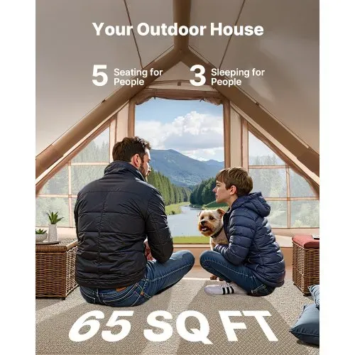 VEVOR Aufblasbare Zelte für Camping 3x2x2 m, 3–5 Personen, 300D Oxford 4-Jahreszeiten-Glamping-Zelt mit Baldachin, Handpumpe, Ofenanschluss, 2 Türen & 2 Netzfenstern (Aufbewahrungstasche inkl.) – Bild 2