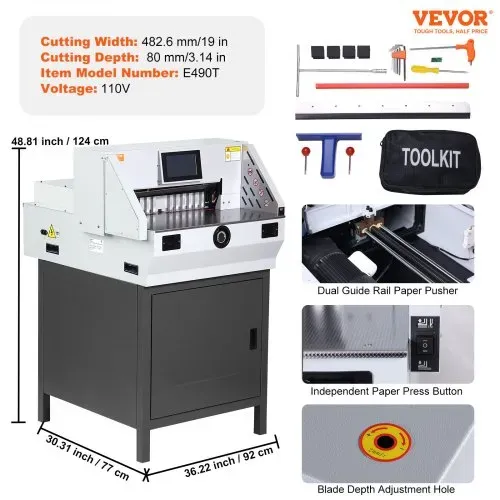 VEVOR Elektrischer Papierschneider, 48 cm Schnittbreite, 8 cm Dicke, 17,8 cm Touchscreen – Bild 6