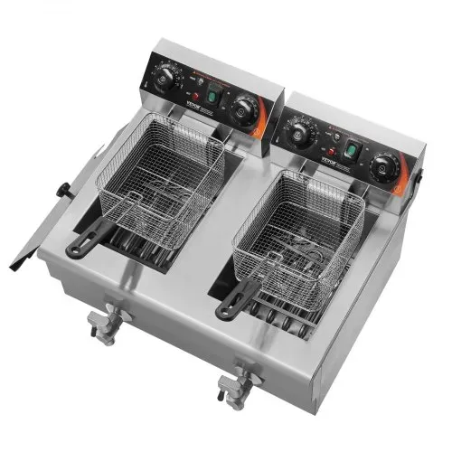 VEVOR kommerzielle Fritteuse, elektrische 3 kW Tischfritteuse mit Doppeltank & Korb, 2 x 11 L Doppel-Ölfritteuse aus Edelstahl, Zeit- und Temperaturregelung, für Küche Restaurants – Bild 9