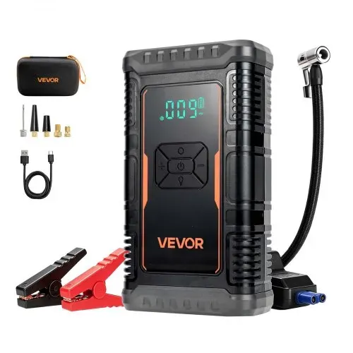 VEVOR Starthilfe Powerbank mit Luftkompressor 1600 A Spitzenleistung für 6,0-L-Benzin- / 3,0-L-Dieselmotoren, 150 psi Reifendruck, Automatische Abschaltung, 12-V-Ladegerät und LED-Taschenlampe – Bild 7