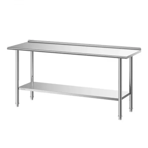 VEVOR Edelstahltisch Gastro 1829 x 610 x 894 mm, Verstellbarer Edelstahltisch mit Aufkantung, Arbeitstisch mit Grundboden für Restaurant Schwerlast Obere Ablage (263 kg) Untere Ablage (218 kg) – Bild 9