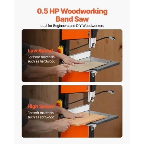 VEVOR Bandsäge mit Untergestell, 254 mm, Zweigang-Holzbandsäge, 373 W (1/2 PS), max. Schnitthöhe 160 mm, 335×340 mm Gusseisentisch, mit 360°-Arbeitsleuchte, Gehrungsanschlag, Parallelanschlag VEVOR Bandsäge mit Untergestell, 254 mm, Zweigang-Holzbandsäge, 373 W (1/2 PS), max. Schnitthöhe 160 mm, 335×340 mm Gusseisentisch, mit 360°-Arbeitsleuchte, Gehrungsanschlag, Parallelanschlag