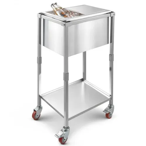 VEVOR 28 L Kühlwagen Kühlbehälter mit Rollen (51 x 36 x 97 cm), Getränkekühler aus Edelstahl auf Rädern, Ice Chest für den Außenbereich mit Ablage, für Partybar im Garten oder auf der Terrasse – Bild 8