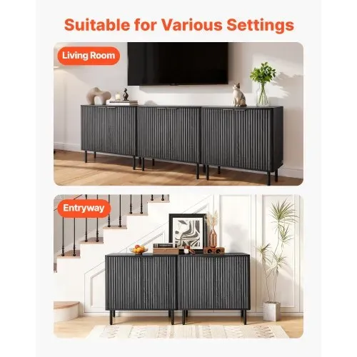 VEVOR Sideboard Küchenschrank mit 2 Ablageflächen, Buffetschrank im mittelalterlichen Stil für Wohnzimmer Eingangsbereich Küche, Aufbewahrungsschrank 80 x 37,5 x 80 cm Küchenbuffet Schwarz – Bild 6