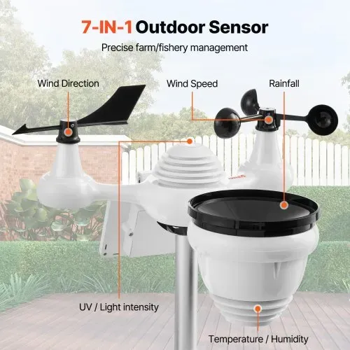 VEVOR 7-in-1 WLAN Wetterstation 186mm (7 in) TFT Display Kabelloser Außensensor IPX6 VEVOR 7-in-1 WLAN Wetterstation 186mm (7 in) TFT Display Kabelloser Außensensor IPX6