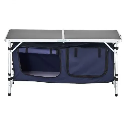 VEVOR Camping Küchentisch klappbarer Kochtisch Outdoor, 3-fach höhenverstellbar, tragbare Kochstation aus Aluminium mit Organizer & Tragegriff, für Grillpartys Picknicks Wohnmobilreisen Blau – Bild 8