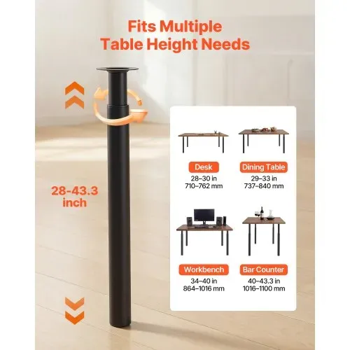 VEVOR Tischbeine 4er-Set, Möbelfüße 71–110 cm Höhenverstellbar, Tischfüße Max. 544 kg, Teleskopbein aus Kohlenstoffstahl, für Schreibtische, Couchtische, Esstische, Werkbänke, Rund – Bild 2
