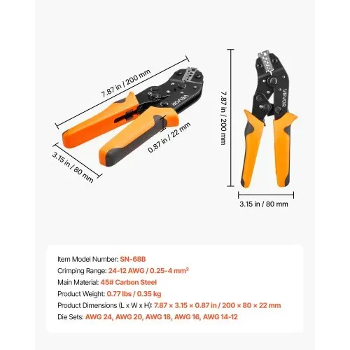 VEVOR Crimpzange Ratschenfunktion 0,25-4 mm², Kabelschuhzange mit Klaren Metrischen & AWG-Markierungen, Schnellverschluss, Presszange Einstellbarer Anpressdruck für Mehrere Anschlüsse – Bild 6