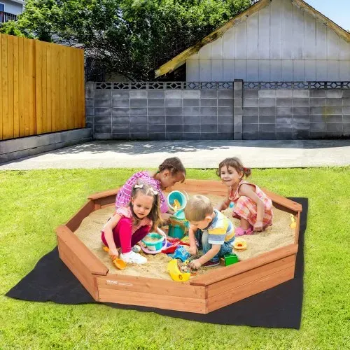 VEVOR Holzsandkasten mit Abdeckung, achteckiger Sandkasten, Sandgrube mit 4 Sitzplätzen & Bodenauskleidung, Kindersandkasten für den Garten, Geschenk für Jungen & Mädchen im Alter von 3–12 Jahren – Bild 7