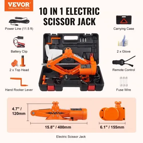 VEVOR Scherenwagenheber Elektrisch Auto Scherenwagenheber 3 t, 12 V Wagenheber mit 3,5 m Stromkabel & Werkzeugkasten & Handkurbel, 130-370 mm / 170-420 mm Wagenheber für PKW, SUV, Limousine usw. – Bild 6