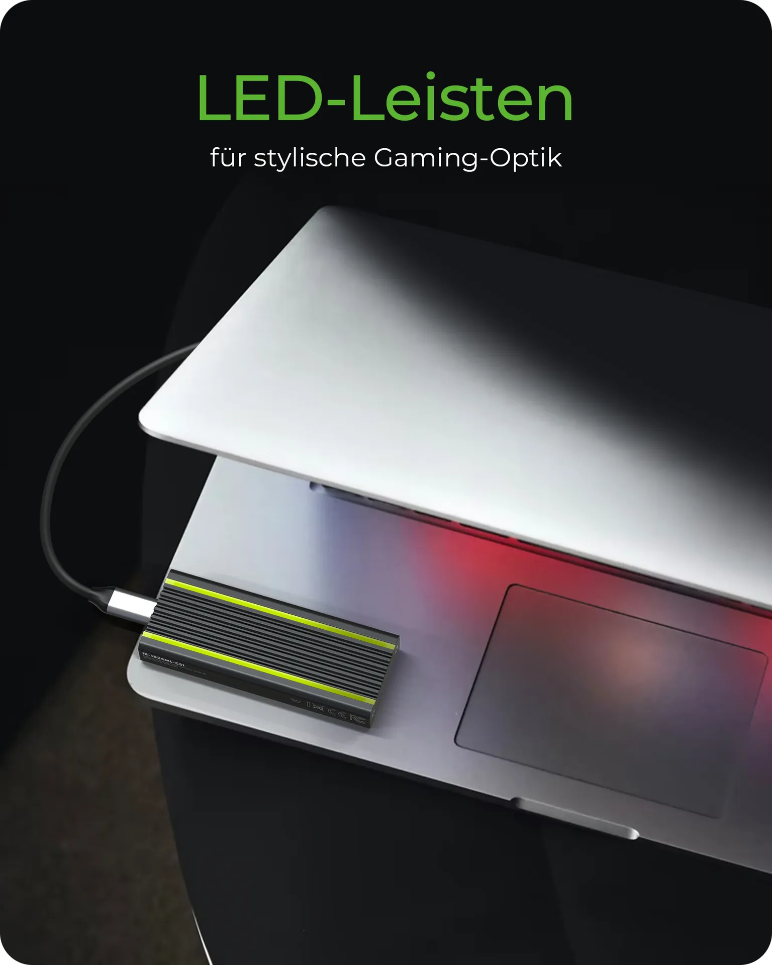 ICY BOX IB-1824ML-C31, Type-C® USB 3.2 Gen 2 zu PCIe NVMe M.2 2230/2242/2260/2280 SSD Gehäuse, Beleuchtung mit Farbwechsel – Bild 4