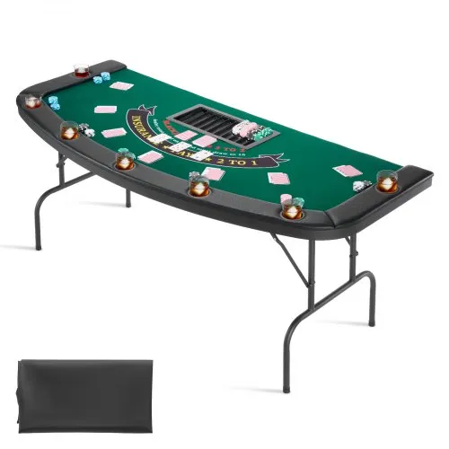 VEVOR klappbarer Pokertisch für 7 Spieler (183 cm) Kasino-Freizeittisch mit gepolsterten Schienen & Getränkehaltern, Halbovale tragbare Spieltische mit Filz- und Metallbeinen, Texas Hold’em Poker VEVOR klappbarer Pokertisch für 7 Spieler (183 cm) Kasino-Freizeittisch mit gepolsterten Schienen & Getränkehaltern, Halbovale tragbare Spieltische mit Filz- und Metallbeinen, Texas Hold’em Poker