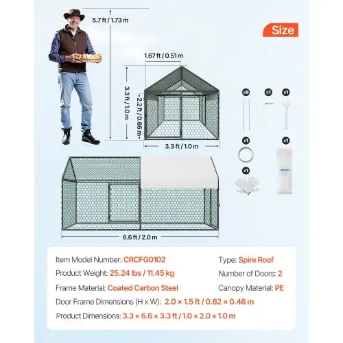 VEVOR Hühnerstall, 1x2x1 m, Hühnerhaus mit Wasserdichter Abdeckung & Doppeltüren, Freilaufgehege mit Spitzdach, Kompatibel mit Holzställen, Geflügelstall für Kaninchen, Hühner, Gänse & Enten – Bild 2