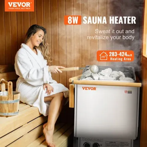 VEVOR Elektrischer Saunaofen, 8 kW, 400 V, 3N tragbare Saunaheizung für drinnen & draußen mit 3-Stunden-Timer, integrierte Steuerung für 8–12 m³, kommerzielle Hotel-Spa-Dusche, Edelstahl 430 VEVOR Elektrischer Saunaofen, 8 kW, 400 V, 3N tragbare Saunaheizung für drinnen & draußen mit 3-Stunden-Timer, integrierte Steuerung für 8–12 m³, kommerzielle Hotel-Spa-Dusche, Edelstahl 430