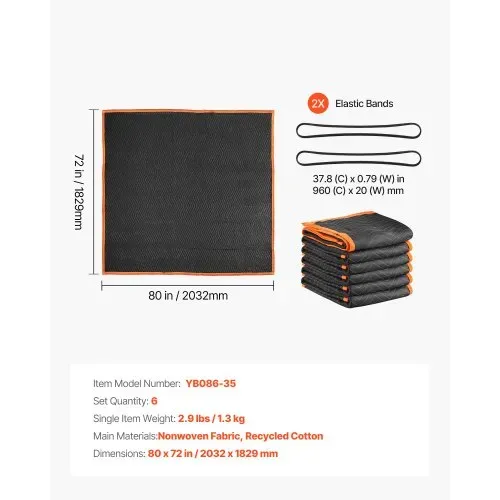 VEVOR Umzugsdecken, 6 Stk., 2032 x 1829 mm, Verpackungsdecke mit Baumwollfüllung, Möbeldecke, Lagerdecke mit Vliesstoff gepolsterte Packdecke zum Versenden, Verpacken & Schützen von Möbeln – Bild 6