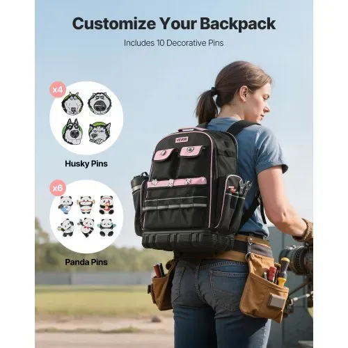 VEVOR Werkzeugrucksack, 56 Taschen, Werkzeug-Aufbewahrungs-Organizer, Backpack mit Laptopfach, Baustellenrucksack, Werkzeugtasche für Elektriker, Reparaturarbeiter & Heizungstechniker – Bild 4