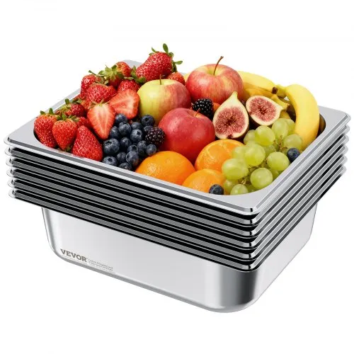 VEVOR Gastronormbehälter Hotelpfanne (1/2-Größe) 6 Stk. 6 L, wiederverwendbare Behälter (98 mm tief), rostfreie Catering-Aufbewahrung, Panierschale Speisebehälter für Party Restaurant Buffet VEVOR Gastronormbehälter Hotelpfanne (1/2-Größe) 6 Stk. 6 L, wiederverwendbare Behälter (98 mm tief), rostfreie Catering-Aufbewahrung, Panierschale Speisebehälter für Party Restaurant Buffet