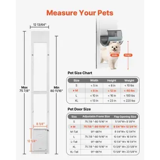VEVOR Hundeklappe für Glasschiebetür, Hundetür Höhenverstellbar von 1927 bis 2049 mm, Rahmen aus Aluminiumlegierung mit Klappe & Drehscharnier, Abschließbar, für Mittelgroße Hunde, M VEVOR Hundeklappe für Glasschiebetür, Hundetür Höhenverstellbar von 1927 bis 2049 mm, Rahmen aus Aluminiumlegierung mit Klappe & Drehscharnier, Abschließbar, für Mittelgroße Hunde, M