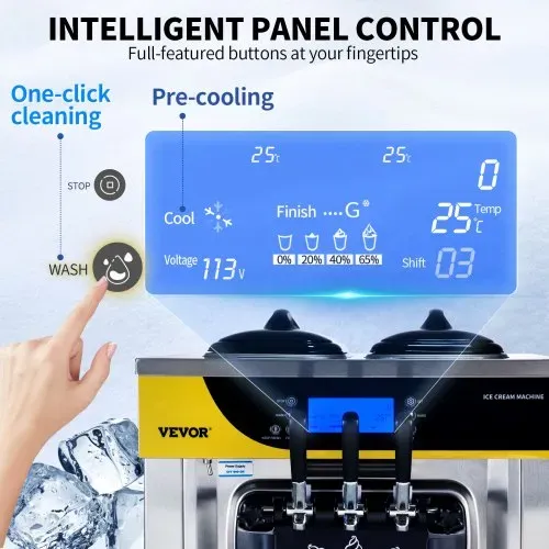 VEVOR Kommerzielle Softeismaschine 22-30 L/h Profi-Eismaschine mit LCD-Display, 3 Geschmacksrichtungen, Desktop-Design für Gastronomie & Gewerbe – Bild 5