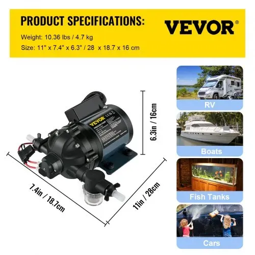 VEVOR Abwaschpumpe, 12 V DC, 7 GPM 60 PSI, max. 3 m Hebebühne selbstansaugende Wasserpumpe, mit EPDM-Ventil, Universal-Salzwassersieb & Innengewinde, für Wohnmobil, Marine Deck, Yacht – Bild 6