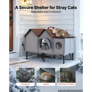 VEVOR Katzenhaus 35 W Katzenhöhle mit Heizmatte 835x440x540 mm Isoliert, Katzenmöbel für Outdoor Winterfest, Platz für 2-3 Katzen, mit Erhöhtem Ständer, Doppeltür & Sichtschutzvorhang, 35–45 °C VEVOR Katzenhaus 35 W Katzenhöhle mit Heizmatte 835x440x540 mm Isoliert, Katzenmöbel für Outdoor Winterfest, Platz für 2-3 Katzen, mit Erhöhtem Ständer, Doppeltür & Sichtschutzvorhang, 35–45 °C
