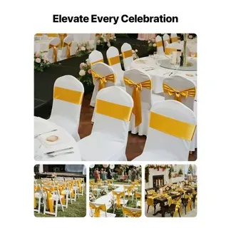 VEVOR Stretch-Stuhlschärpen mit Schleifen aus Spandex, Stuhlhussen & Stretch-Stuhlschärpen, Elastische Stuhlbänder, Passende Stuhldekoration für Hochzeiten, Partys und Feste (50 Stück, Gold) VEVOR Stretch-Stuhlschärpen mit Schleifen aus Spandex, Stuhlhussen & Stretch-Stuhlschärpen, Elastische Stuhlbänder, Passende Stuhldekoration für Hochzeiten, Partys und Feste (50 Stück, Gold)