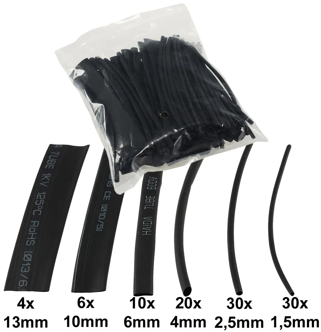 Schrumpfschlauch-Sortiment, 100-teilig in Sortimentstüte, schwarz Schrumpfschlauch-Sortiment, 100-teilig in Sortimentstüte, schwarz