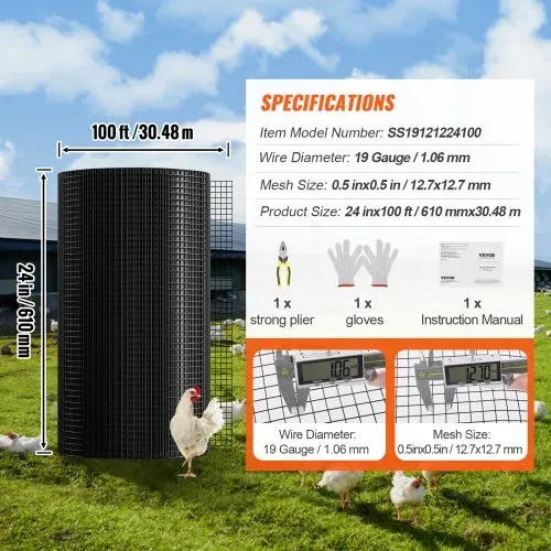 VEVOR Volierendraht 61 x 3048 cm, Gartenzaun, 1,06 mm Maschendrahtzaunrolle, Vinylbeschichtetes Drahtzaun für Hühnerstallbarrieren, Kaninchen- und Schlangenzäune, Geflügelgehege – Bild 6