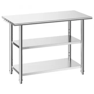 VEVOR Gastronomie Arbeitstisch 1219 x 610 x 864 mm, Edelstahltisch mit 3 Ebenen & Höhenverstellbaren Ablagen Belastbarkeit Top 245 kg & 2 Unterablagen je 204 kg Vorbereitungstisch für Restaurant VEVOR Gastronomie Arbeitstisch 1219 x 610 x 864 mm, Edelstahltisch mit 3 Ebenen & Höhenverstellbaren Ablagen Belastbarkeit Top 245 kg & 2 Unterablagen je 204 kg Vorbereitungstisch für Restaurant