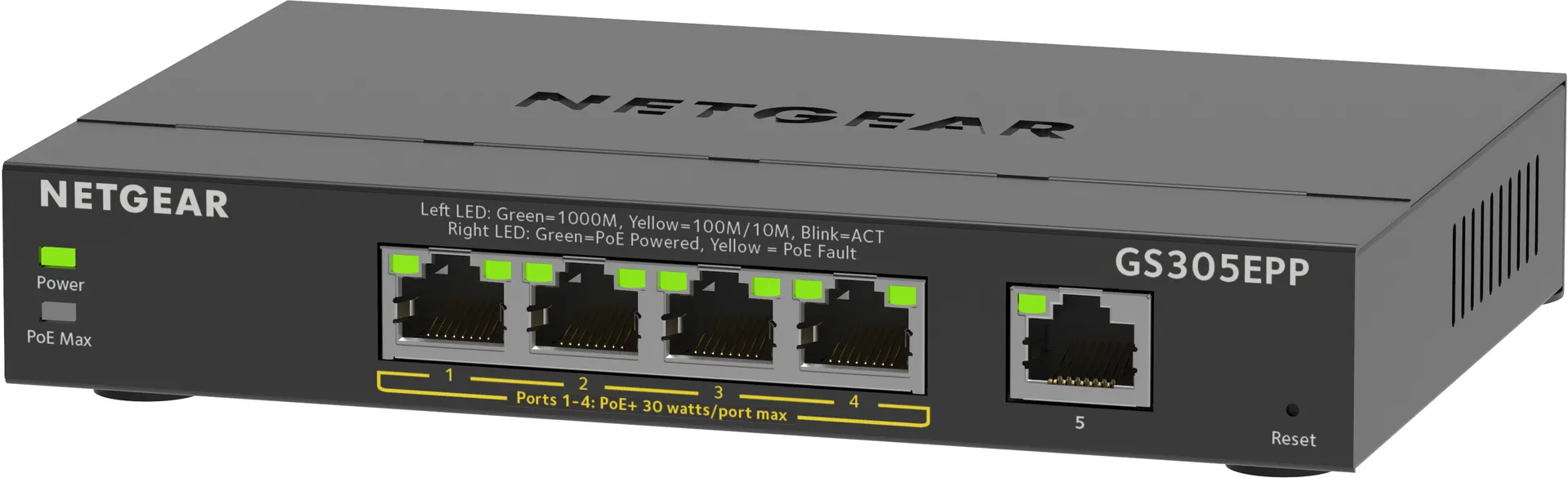 NETGEAR 5-Port Gigabit Ethernet High-Power PoE+ Plus Switch (GS305EPP) Managed L2/L3 Gigabit Ethernet (10/100/1000) Power over Ethernet (PoE) Schwarz – Bild 3