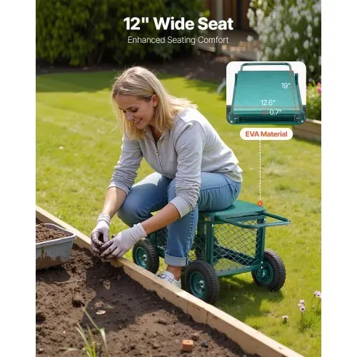 VEVOR Gartenrollsitz 760x520x440 mm, Rollbar Gartensitz aus Metall mit Rädern, trägt bis zu 180 kg, Rollsitz, Outdoor-Wagen und Hocker auf Rädern für Rasen, Terrasse, Hinterhof – Bild 3