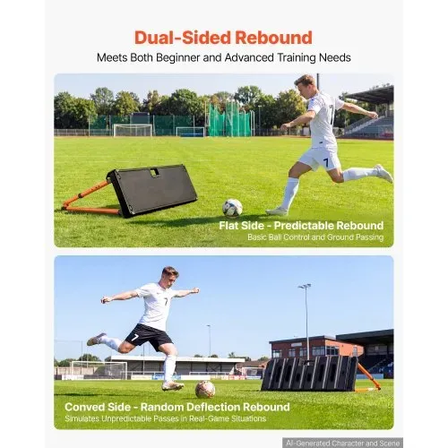 VEVOR Fußball Rebound Board 95 x 25 x 46 cm Doppelseitiges Prellwand Brett für Parks Gärten und Heimtraining, 4 Verstellbare Winkel, Tragbarer Wasserbefüllbarer PE-Rückstoßtrainer, 4,2 kg Leergewicht – Bild 3