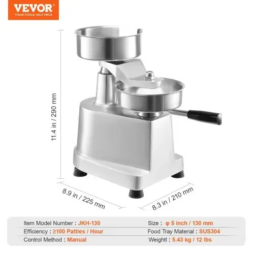 VEVOR Kommerzieller Burger-Patty-Maker, 13 cm, Hamburger-Rind-Patty-Maker, Strapazierfähig, Lebensmittelechter Edelstahl Burgerpresse, Küchenfleischformer – Bild 6