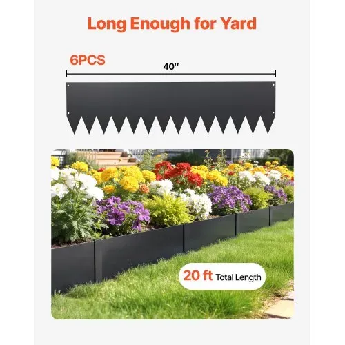 VEVOR Rasenkante 6er-Pack, 1016x254 mm, Beeteinfassung aus Verzinktem Stahl, inkl. 8 Befestigungsclips, Beetbegrenzung, Rasenbleche, Mähkante Metall Palisade für Blumenbeete & Gartenwege, Schwarz – Bild 3