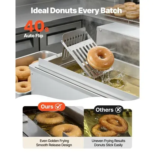 VEVOR kommerzielle automatische Donut Maschine Maker, einreihige Herstellungsausrüstung aus Edelstahl (90 Stk./h) elektrische Donut-Fritteuse mit 3 Formengrößen für Bäckereien Restaurants Café – Bild 4