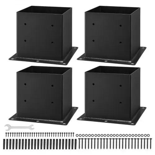 VEVOR Aufschraubhülse, 4 Stk., Pfostenträger Innenmaß 92x92 mm für 88,9x88,9 mm Pfosten, robuste Bodenhülse aus Karbonstahl, ideal für Pavillon-Terrassengeländer, Stützdeck-Grundplatte, schwarz – Bild 8