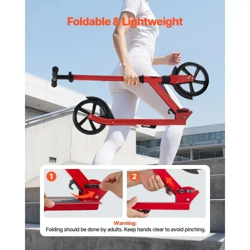 VEVOR Scooter (2 Räder) für Kinder ab 8 Jahren, Cityroller Kinderroller Straßenroller mit höhenverstellbarem Lenker & rutschfestem Deck, faltbarer Tretroller bis zu 100 kg, Schwarz + Rot – Bild 5