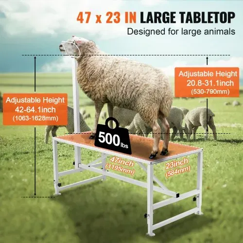 VEVOR Trimmständer, 1195 x 584 mm Viehstand, Metallstand zum Melken und Scheren von Vieh, 533 bis 838 mm verstellbare Höhe, mit Kopfstück und Nasenschlaufe, 227 kg Ladegewicht, weiß – Bild 3