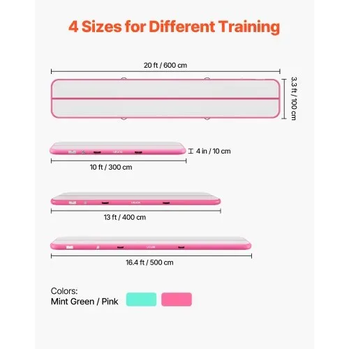 VEVOR Aufblasbare Gymnastikmatte 600x100x10 cm Airtrack-Turnmatte für Training, Wettkampfsport & Yoga, mit Rutschfester Oberfläche, 600-W-Elektroluftpumpe, Reparaturflicken, Düsen & Tasche, Pink VEVOR Aufblasbare Gymnastikmatte 600x100x10 cm Airtrack-Turnmatte für Training, Wettkampfsport & Yoga, mit Rutschfester Oberfläche, 600-W-Elektroluftpumpe, Reparaturflicken, Düsen & Tasche, Pink