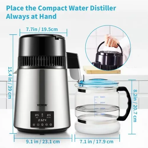 VEVOR Wasserdestillierer Destilliergerät 750 W 1 L/Std. Wasserdestilliergerät, Destillationsapparatur Wasserdestilliermaschine 180 x 190 mm Edelstahl Wasserherstellungsmaschine Wasser Distiller – Bild 6