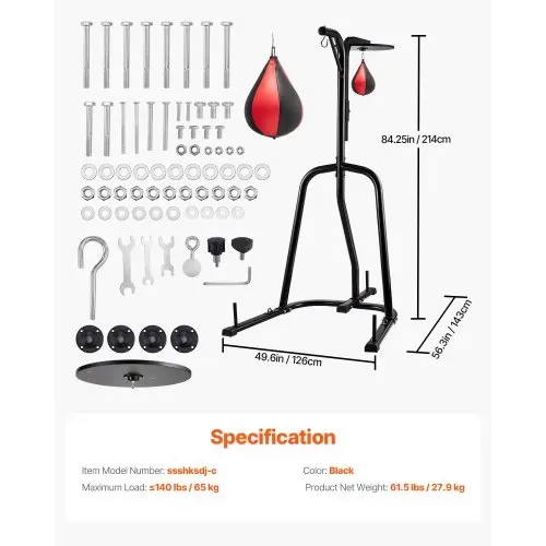 VEVOR 2 in 1 Boxsackständer Trainingsgerät Sandsackgestell aus Stahl, höhenverstellbare Boxsackhalterung (65 kg belastbar), Fitnessgerät Standboxtrainer für Fitness-Studio Boxing Schwarz – Bild 6