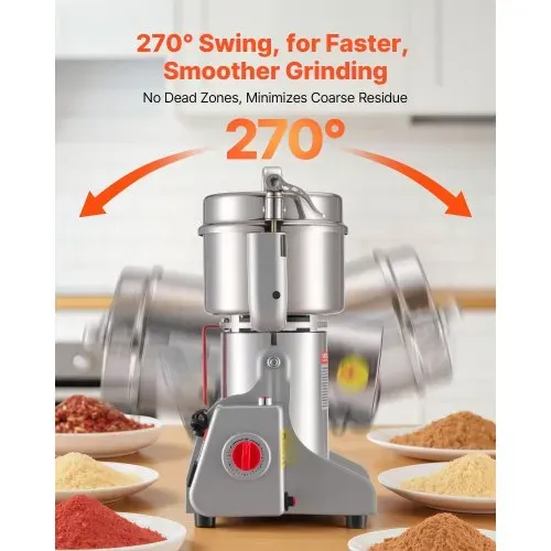 VEVOR Elektrische Getreidemühle 800 g, Getreidemühle 2100 W Edelstahl, Gewürzmühle für Trockenes Getreide Gewürze Müsli Kaffee Mais Pfeffer, Schwenktyp Pulverisiermaschine 220x190x375 mm – Bild 5